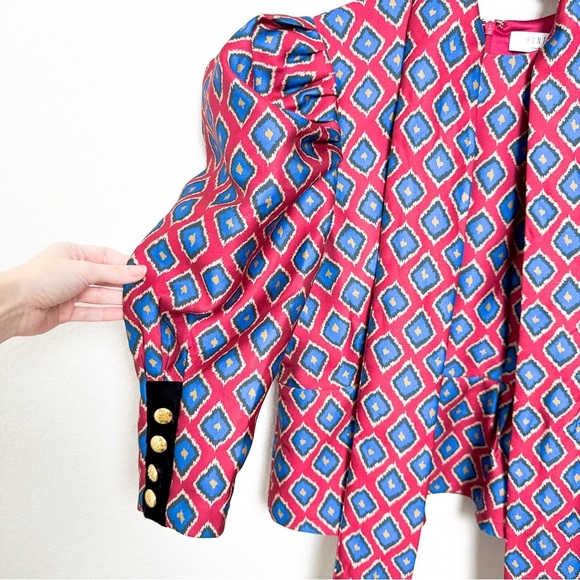Hunter Bell Presley Top In Ikat Rouge Peplum Ruffle Puff Sleeve size 6 - Picture 3 of 9